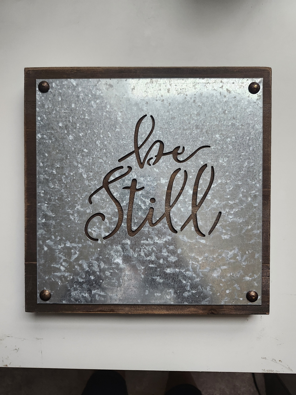6Be Still 9.5" x 9.5" Wall Mount Sign Home Decore Enlightment Wood Metal